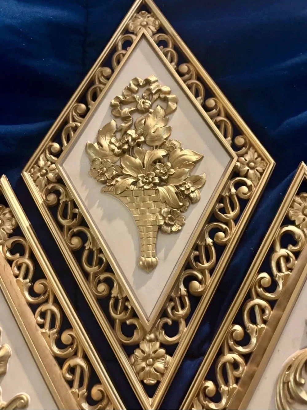 Vintage Syroco Style Gold Diamond Wall Plaques - Set of 4